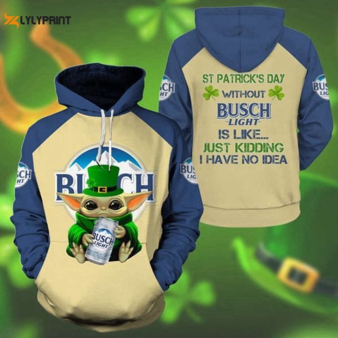 Yoda Busch Light St Patrick Day 3D All Over Print Hoodie, Zip Hoodie 1