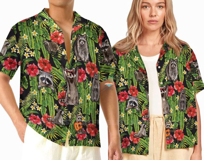 Aloha Raccoon Hawaiian Shirt, Cottagecore Hibiscus Flowers Hawaii 2