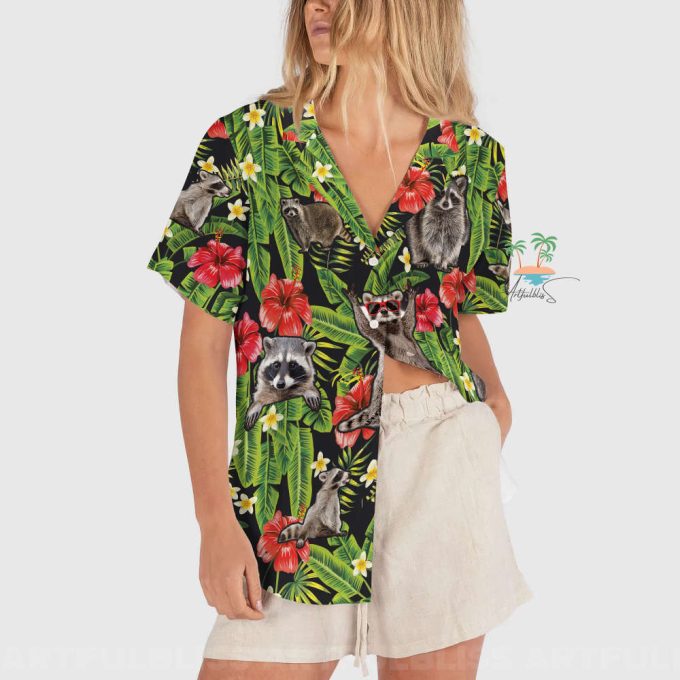 Aloha Raccoon Hawaiian Shirt, Cottagecore Hibiscus Flowers Hawaii 3