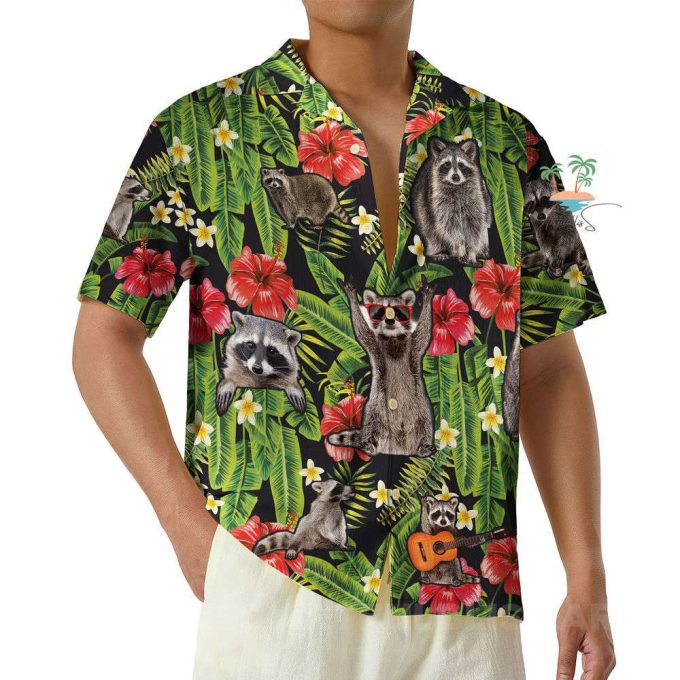 Aloha Raccoon Hawaiian Shirt, Cottagecore Hibiscus Flowers Hawaii 4