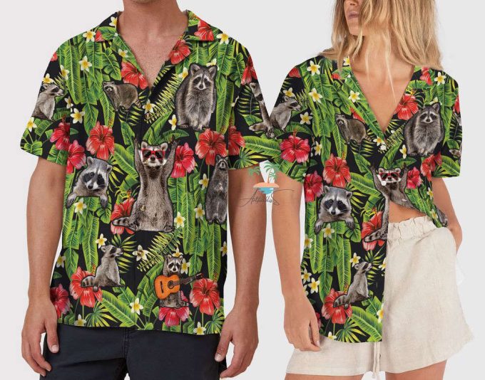 Aloha Raccoon Hawaiian Shirt, Cottagecore Hibiscus Flowers Hawaii 5