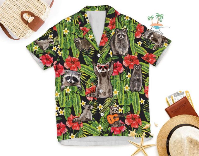 Aloha Raccoon Hawaiian Shirt, Cottagecore Hibiscus Flowers Hawaii 6