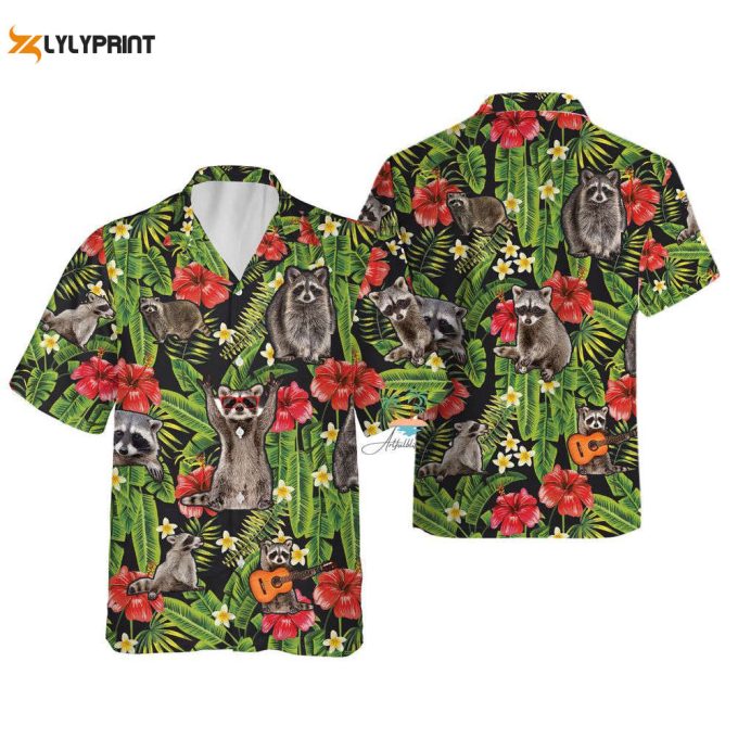 Aloha Raccoon Hawaiian Shirt, Cottagecore Hibiscus Flowers Hawaii 1