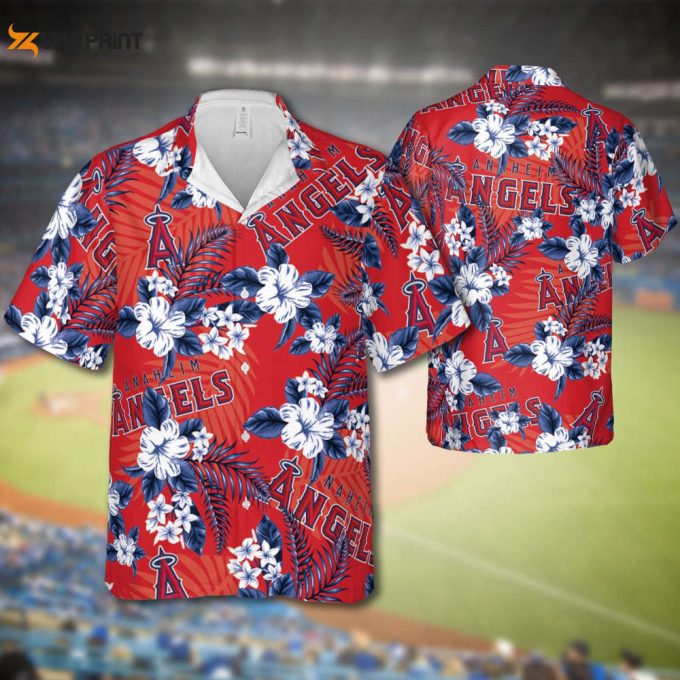 Angels Baseball Hawaiian Flowers Pattern, Los Angeles Baseball Hawaiian Shirt For Men Women Kids 1