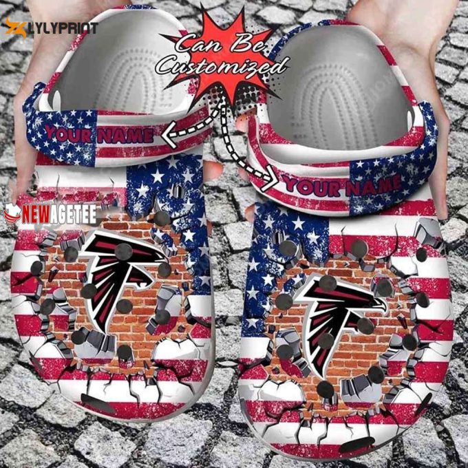 Atlanta Falcons American Flag Breaking Wall Crocs Customized Clogs 1