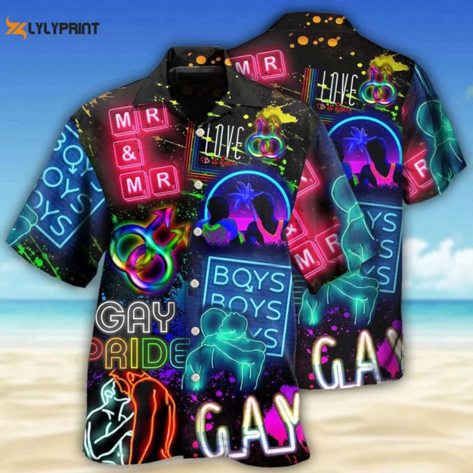 Beach Shirt Lgbt Gay Neon Art Gay Pride Hawaiian Shirt 1