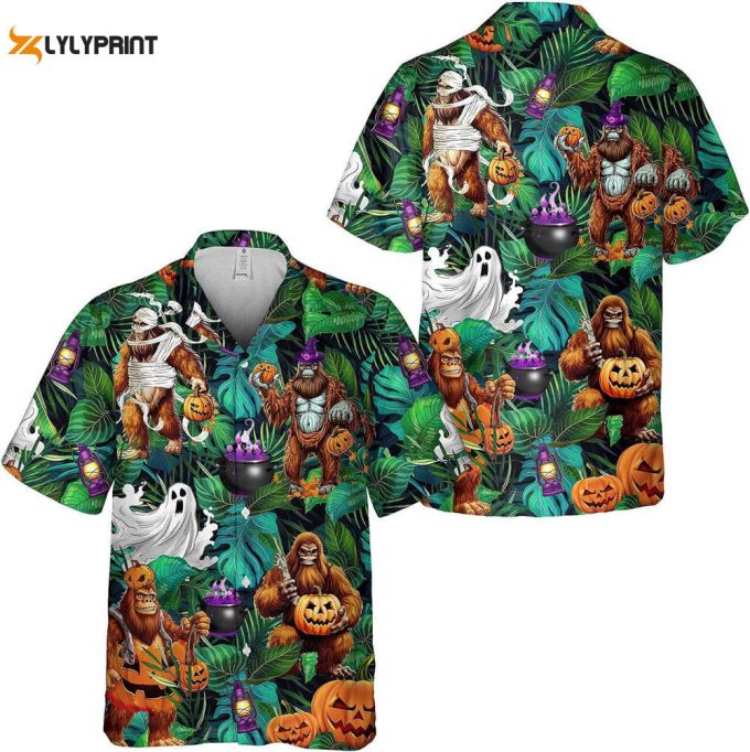 Bigfoot Pumpkin Hawaiian Shirt, Horror Aloha Shirt 2