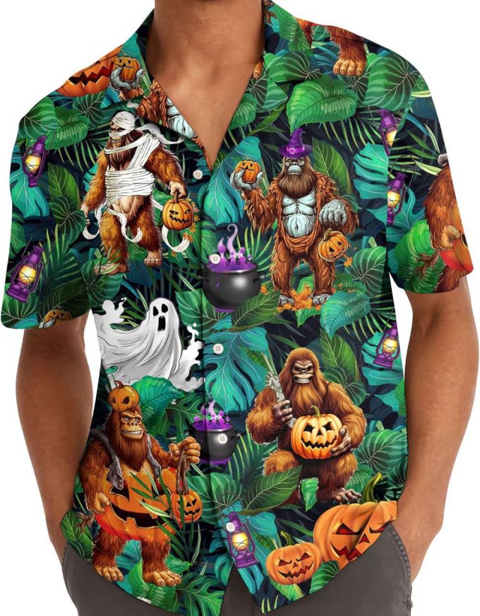 Bigfoot Pumpkin Hawaiian Shirt, Horror Aloha Shirt 4