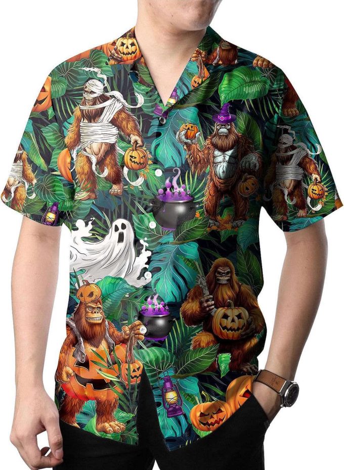 Bigfoot Pumpkin Hawaiian Shirt, Horror Aloha Shirt 5