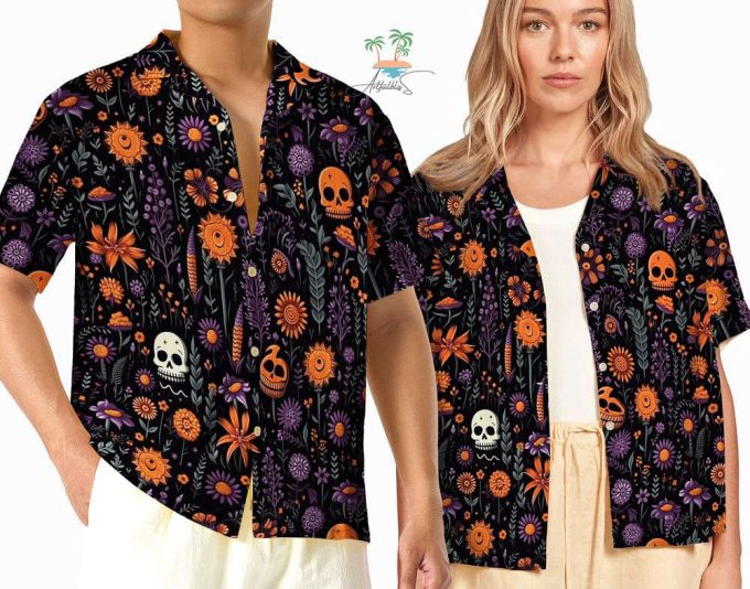 Boho Floral Skull Halloween Hawaiian Shirt 2