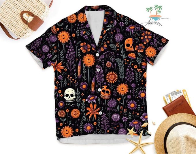 Boho Floral Skull Halloween Hawaiian Shirt 4