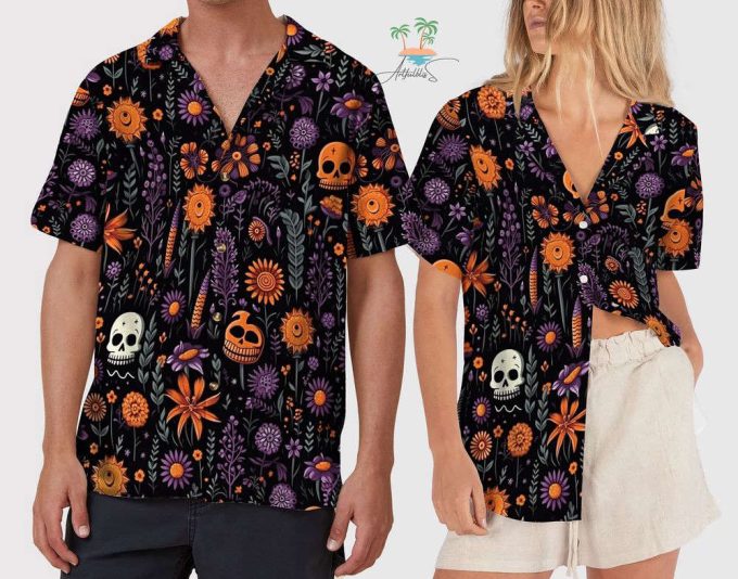 Boho Floral Skull Halloween Hawaiian Shirt 5