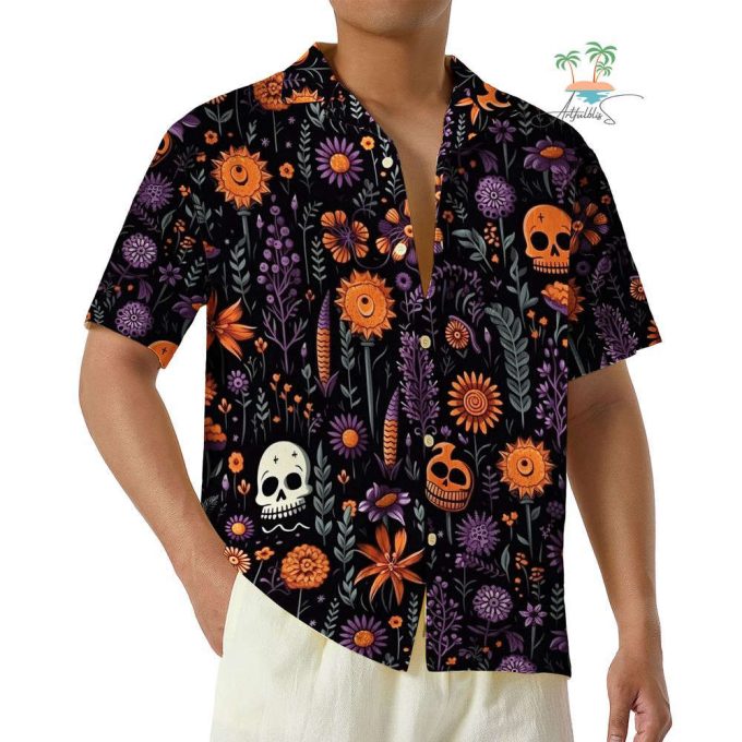 Boho Floral Skull Halloween Hawaiian Shirt 6