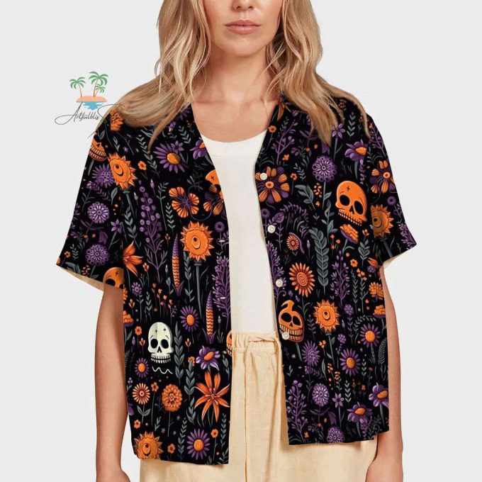 Boho Floral Skull Halloween Hawaiian Shirt 7