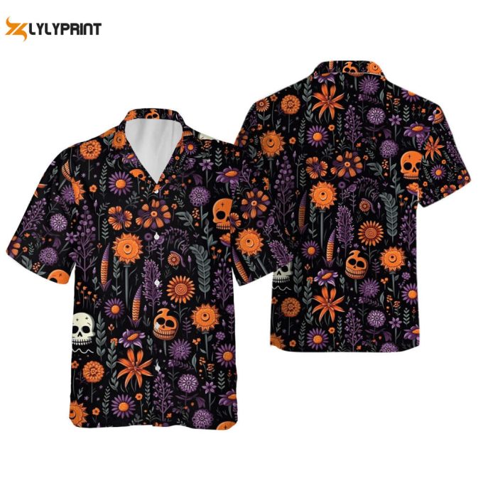 Boho Floral Skull Halloween Hawaiian Shirt 1