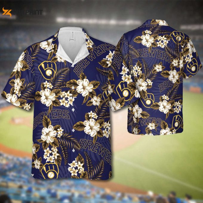 Brewers Baseball Hawaiian Flowers Pattern, Milwaukee Baseball Hawaiian Shirt For Men Women Kids 1