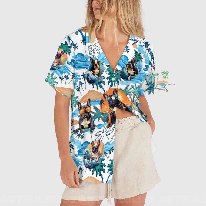 Bulldog With Glasses Hawaiian Shirt, French Bulldog Surfing Hawaii Shirt 3