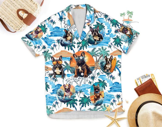 Bulldog With Glasses Hawaiian Shirt, French Bulldog Surfing Hawaii Shirt 4