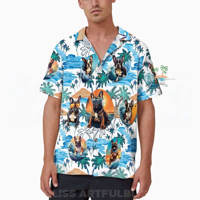 Bulldog With Glasses Hawaiian Shirt, French Bulldog Surfing Hawaii Shirt 5