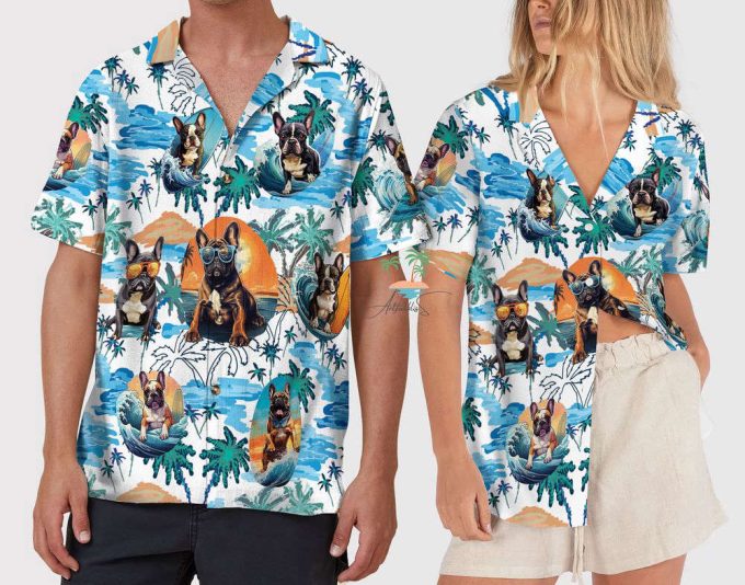 Bulldog With Glasses Hawaiian Shirt, French Bulldog Surfing Hawaii Shirt 6