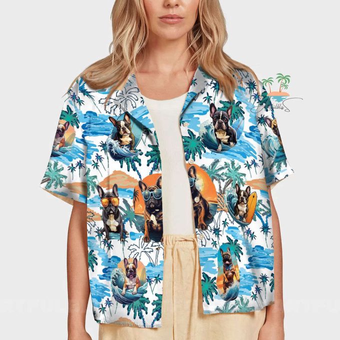 Bulldog With Glasses Hawaiian Shirt, French Bulldog Surfing Hawaii Shirt 7