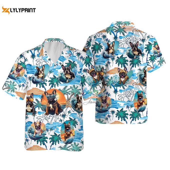 Bulldog With Glasses Hawaiian Shirt, French Bulldog Surfing Hawaii Shirt 1