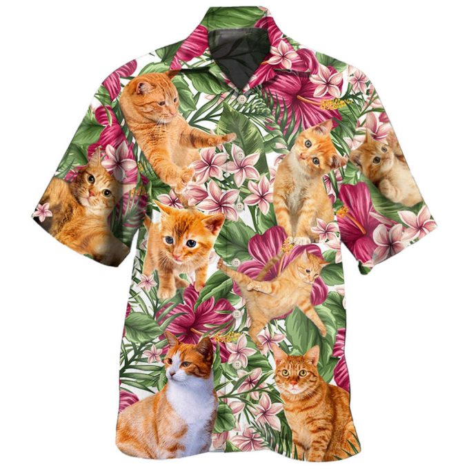 Cat Print Hawaiian Shirt, Cat Lover Gift, Orange Tabby 2