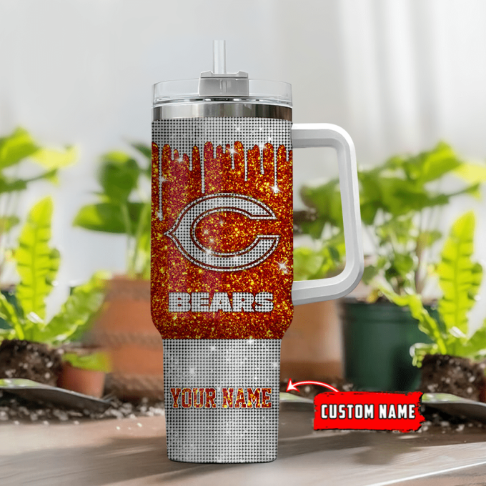 Chicago Bears Personalized Nfl Glitter And Diamonds Bling 40Oz Stanley Tumbler 3
