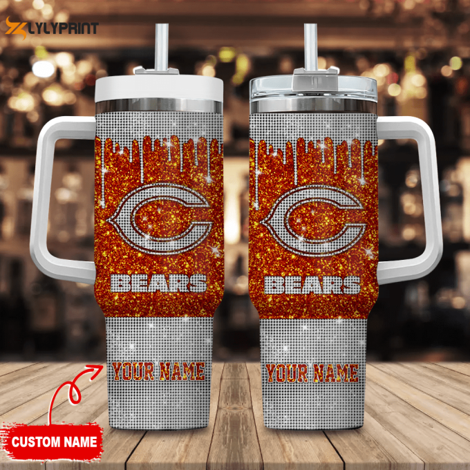Chicago Bears Personalized Nfl Glitter And Diamonds Bling 40Oz Stanley Tumbler 1