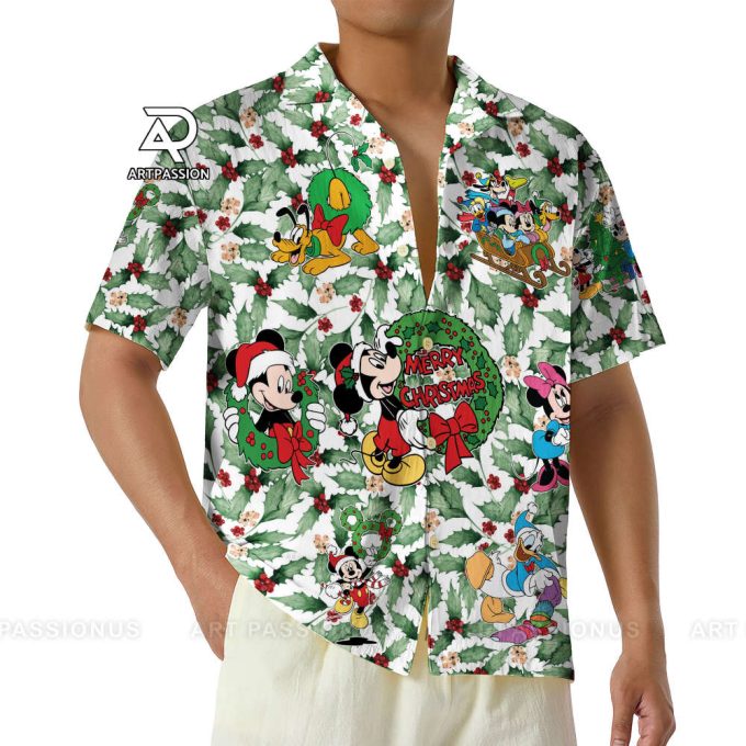 Christmas Leaves Disney Hawaiian Shirt, Mickey Minnie Mouse Hawaii Shirt, Merry Christmas Button Up Shirt, Disneyland Xmas Holiday Shirt 4