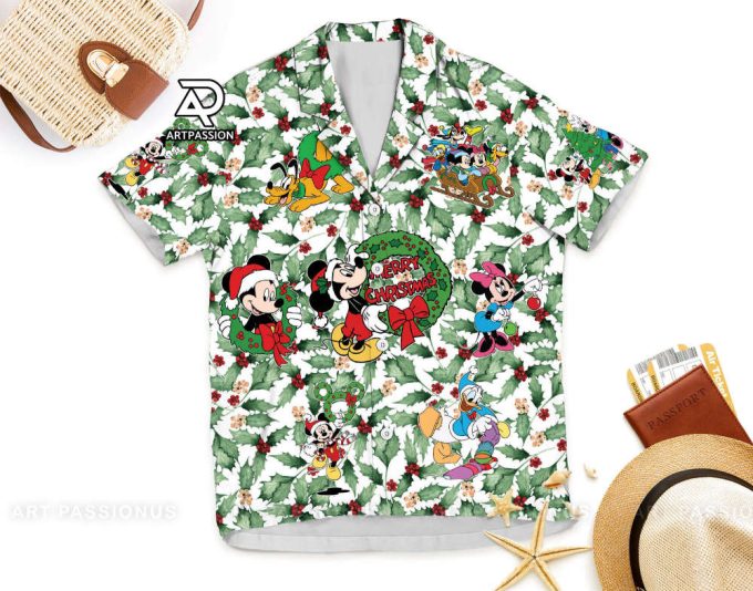 Christmas Leaves Disney Hawaiian Shirt, Mickey Minnie Mouse Hawaii Shirt, Merry Christmas Button Up Shirt, Disneyland Xmas Holiday Shirt 6