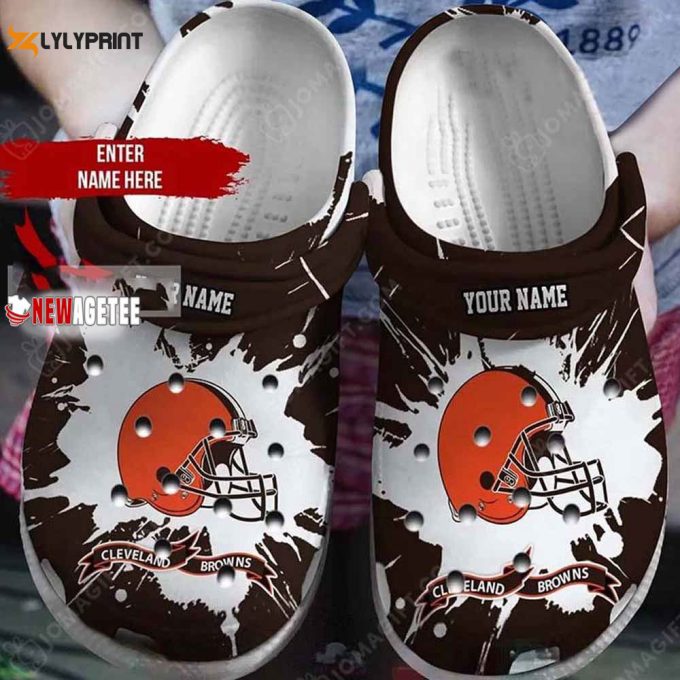 Cleveland Browns American Flag Breaking Wall Crocs Customized Clogs 1