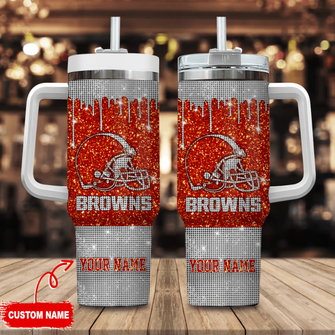 Cleveland Browns Personalized Nfl Glitter And Diamonds Bling 40Oz Stanley Tumbler 2