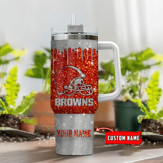 Cleveland Browns Personalized Nfl Glitter And Diamonds Bling 40Oz Stanley Tumbler 3