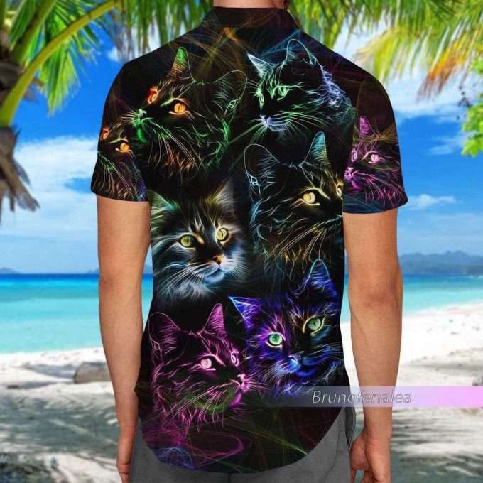 Colorful Cat Button Shirt, Cat Hawaiian Shirt 3