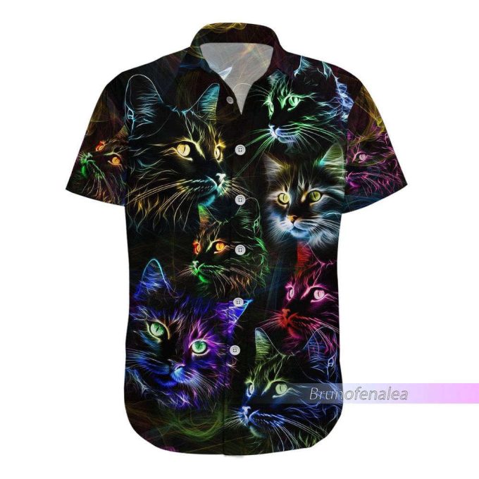 Colorful Cat Button Shirt, Cat Hawaiian Shirt 6