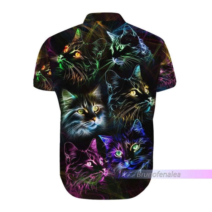 Colorful Cat Button Shirt, Cat Hawaiian Shirt 7