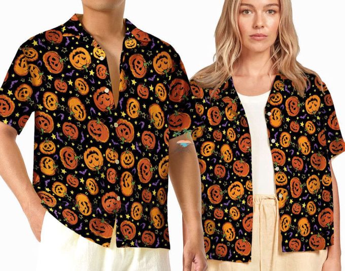 Creepy Cute Pumpkin Halloween Hawaiian Shirt, Trick Or Treat Shirt, Button Up Shirt, Spooky Season Hawaii Shirt 2