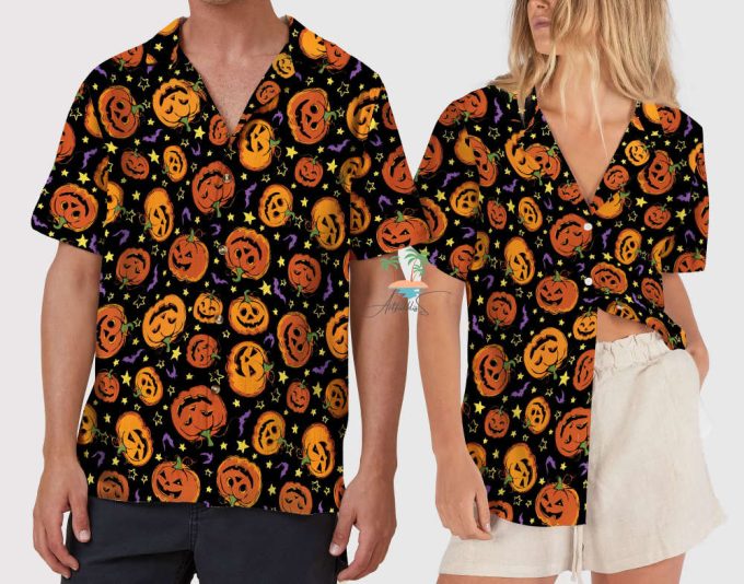 Creepy Cute Pumpkin Halloween Hawaiian Shirt, Trick Or Treat Shirt, Button Up Shirt, Spooky Season Hawaii Shirt 5