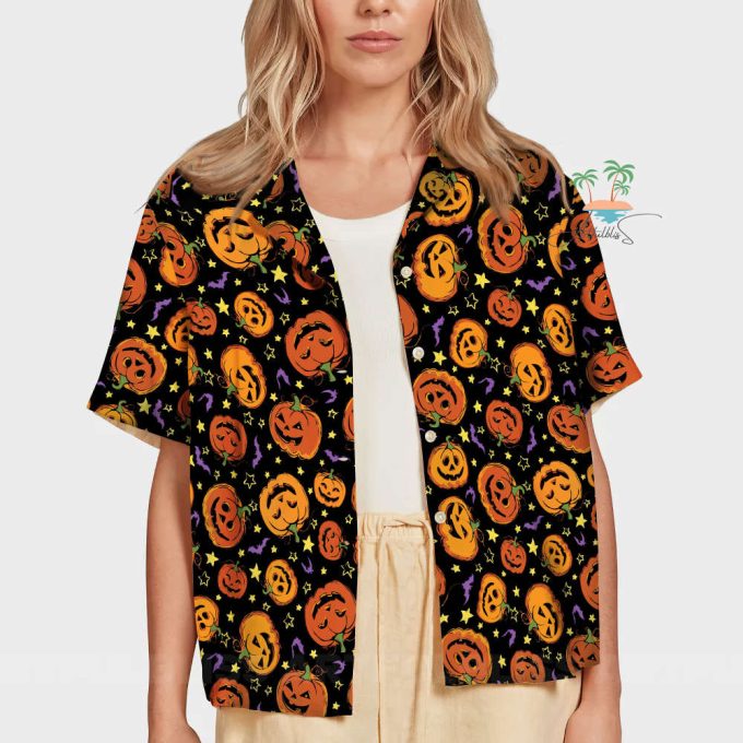 Creepy Cute Pumpkin Halloween Hawaiian Shirt, Trick Or Treat Shirt, Button Up Shirt, Spooky Season Hawaii Shirt 7