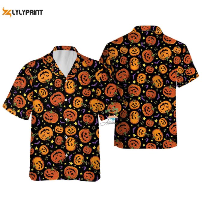 Creepy Cute Pumpkin Halloween Hawaiian Shirt, Trick Or Treat Shirt, Button Up Shirt, Spooky Season Hawaii Shirt 1