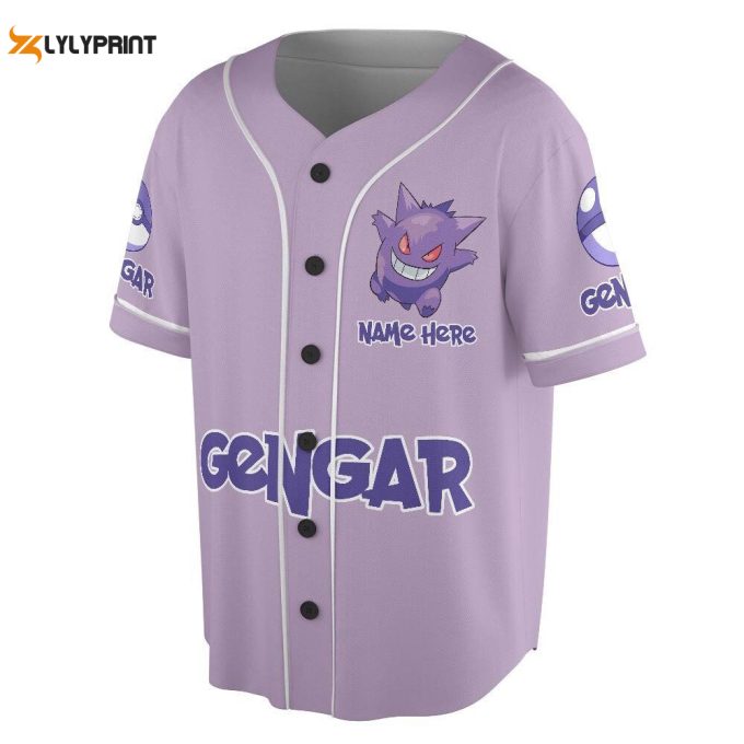 Custom Name Gengar Unisex Baseball Jersey 2