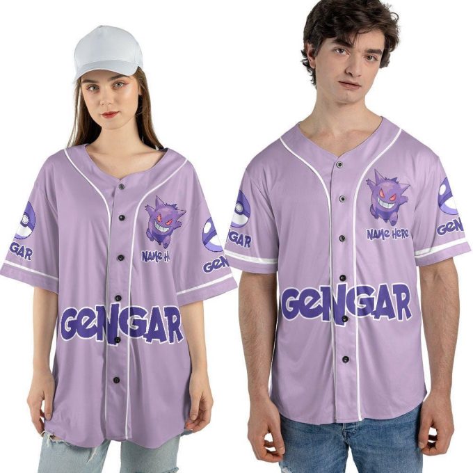 Custom Name Gengar Unisex Baseball Jersey 4
