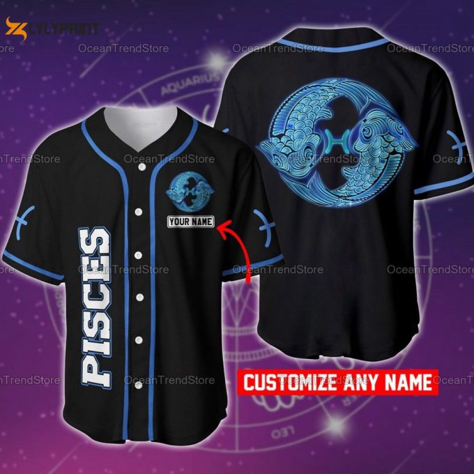 Custom Name Pisces Zodiac Baseball Jersey 1