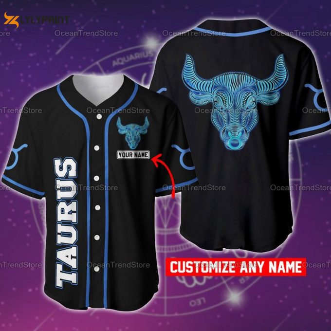 Custom Name Taurus Zodiac Baseball Jersey 1