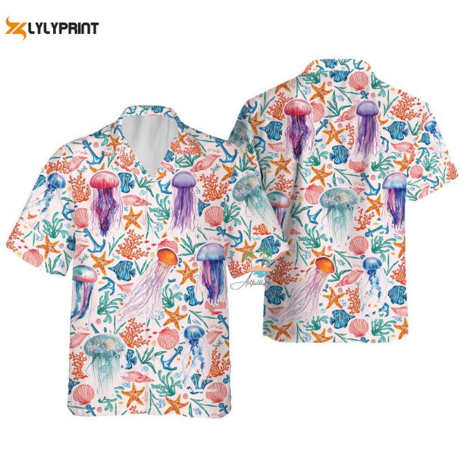 Cute Jellyfish Hawaiian Shirt, Marine Biologist Beach Hawaii Shirt 1