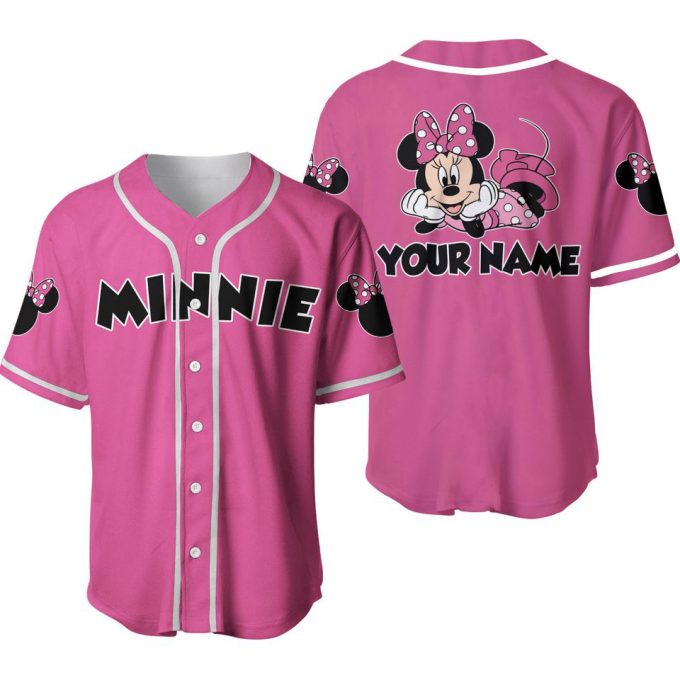 Cute Minnie Mouse Black Pink Disney Custom Baseball Jersey 2