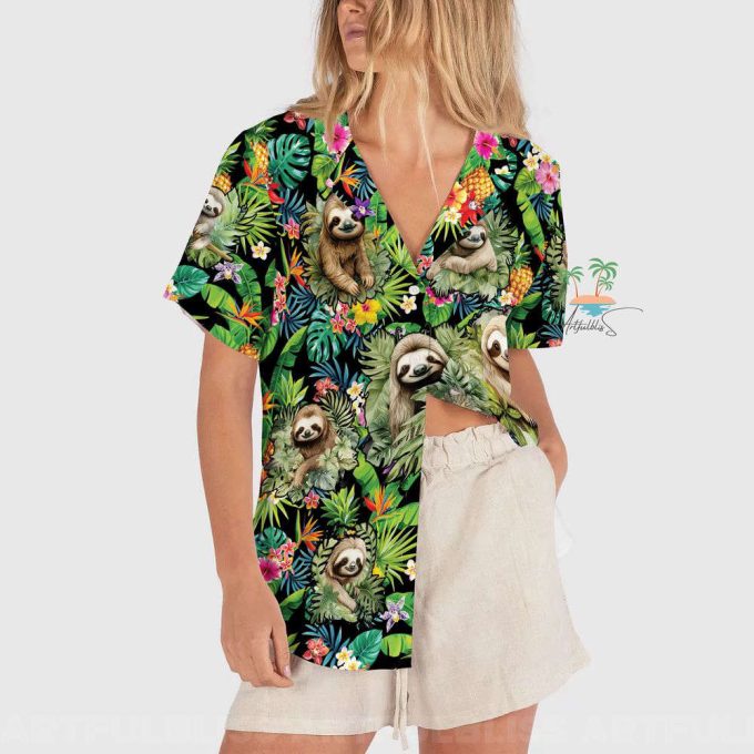 Cute Sloth Tropical Vacation Hawaiian Shirt 3