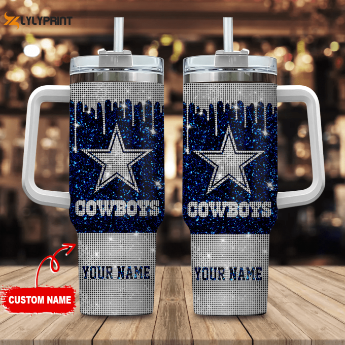 Dallas Cowboys Personalized Nfl Glitter And Diamonds Bling 40Oz Stanley Tumbler 1