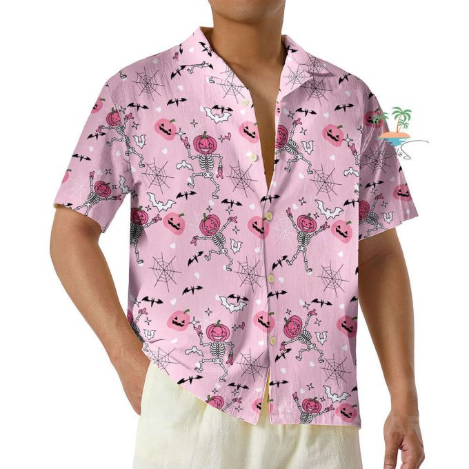 Dancing Skeleton Breast Cancer Awareness Hawaiian Shirt 5